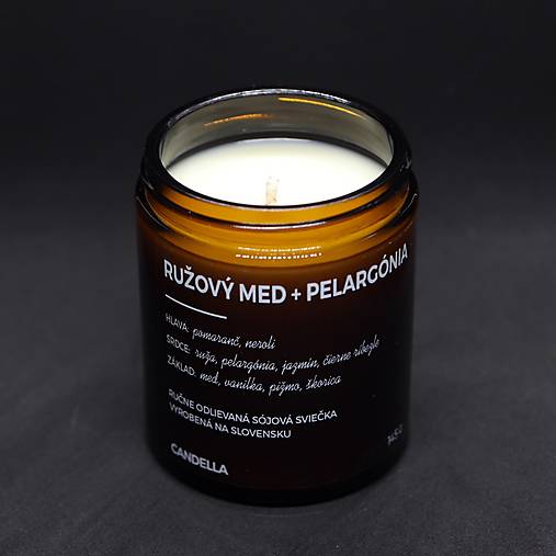 RUŽOVÝ MED + PELARGÓNIA sójová sviečka