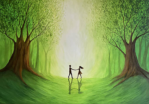 Obrazy - Tanec v lese, poetická maľba - 17783401_