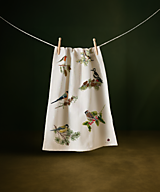 Úžitkový textil - Kuchynská utierka s vtáčikmi – autorský prírodný dizajn (OEKO-TEX) - 17784334_