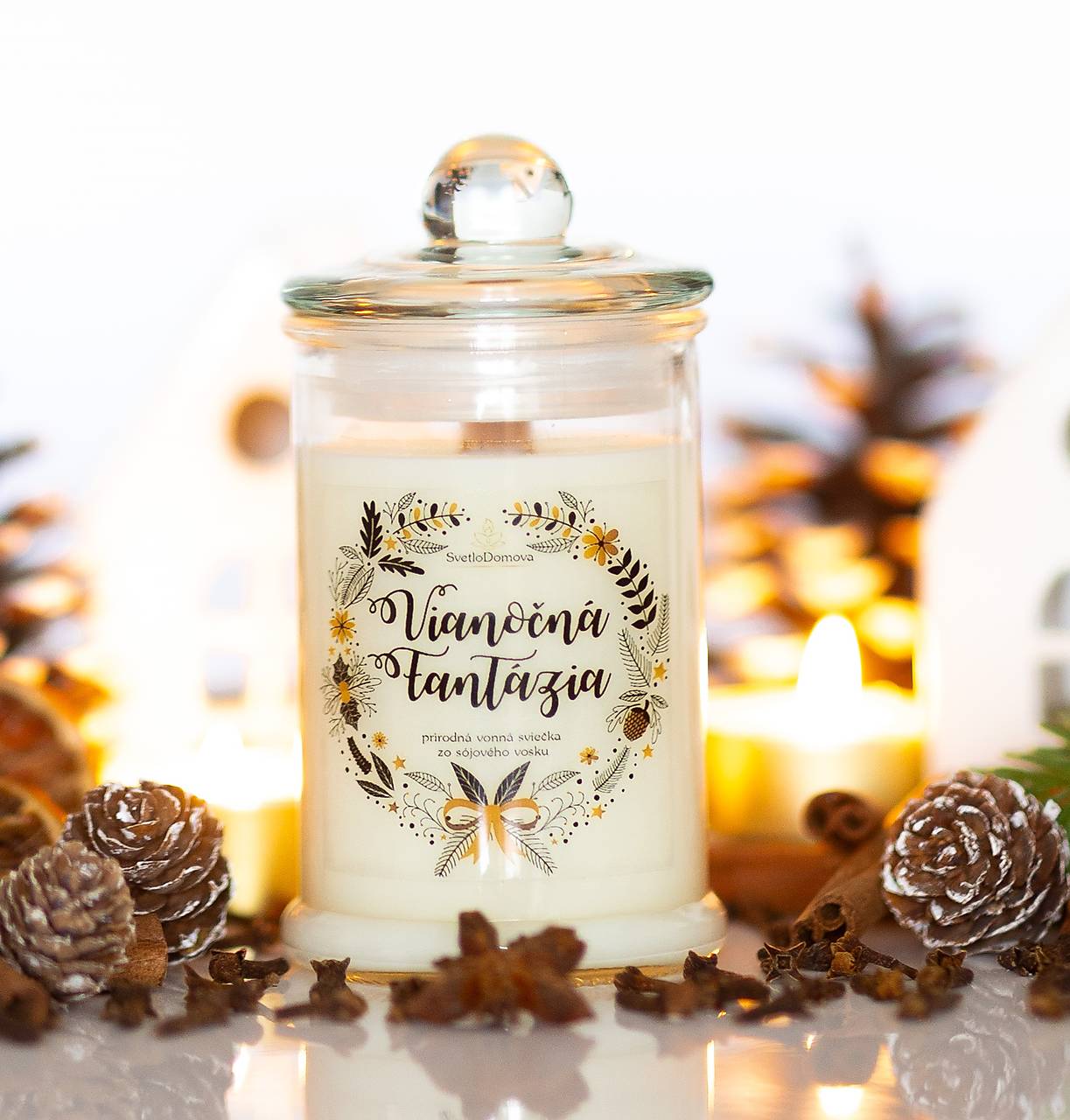 Sviečka zo sójového vosku s DREVENÝM knôtom  - 8vôní - 115g/30hod