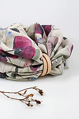 Šály a nákrčníky - Dámsky veľký dvojitý ľanový nákrčník s ružovo-fialovými kvetmi Poppy - 17787311_