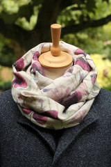 Šály a nákrčníky - Dámsky veľký dvojitý ľanový nákrčník s ružovo-fialovými kvetmi Poppy - 17787312_