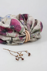 Šály a nákrčníky - Dámsky veľký dvojitý ľanový nákrčník s ružovo-fialovými kvetmi Poppy - 17787314_