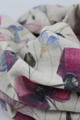 Šály a nákrčníky - Dámsky veľký dvojitý ľanový nákrčník s ružovo-fialovými kvetmi Poppy - 17787315_