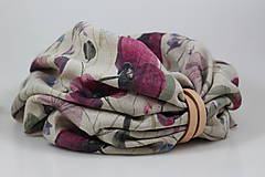 Šály a nákrčníky - Dámsky veľký dvojitý ľanový nákrčník s ružovo-fialovými kvetmi Poppy - 17787316_