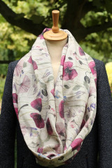 Šály a nákrčníky - Dámsky veľký dvojitý ľanový nákrčník s ružovo-fialovými kvetmi Poppy - 17787319_