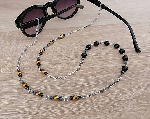 Iné doplnky - Retiazka na okuliare - čierno zlatá - chirurgická oceľ  - 17786060_