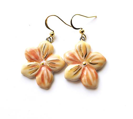 Náušnice - Porcelánové náušnice - kvietky žlto-oranžové - 17786163_