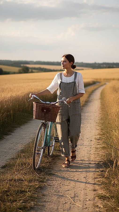 Nohavice - Ľanový overal - pásik - 17787385_