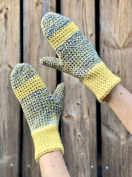 Rukavice - Žlto šedé palčiaky - 17789340_