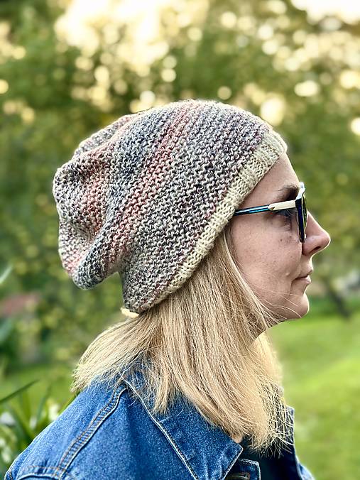 Čiapky, čelenky, klobúky - Melírová čiapka s bežovým lemom - 17789439_