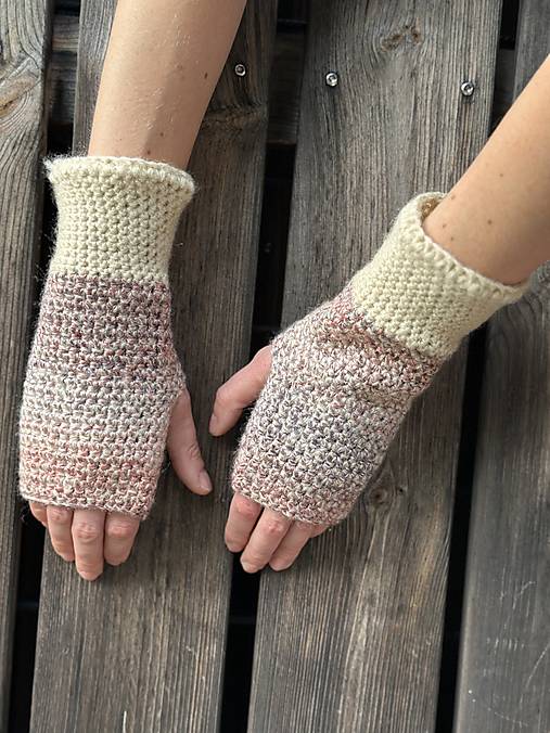 Rukavice - Béžové melírové rukavice - 17789449_