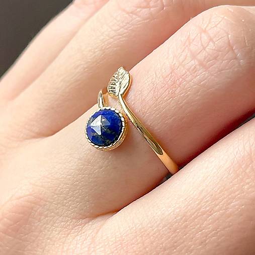 Simple Leaf Lapis Lazuli Ag925 Gold Plated Ring / Strieborný pozlátený prsteň s brúseným lazuritom E001