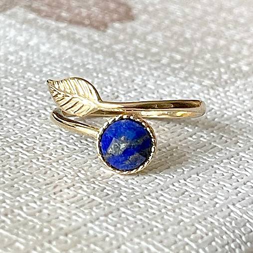 Simple Leaf Lapis Lazuli Ag925 Gold Plated Ring / Strieborný pozlátený prsteň s brúseným lazuritom E001