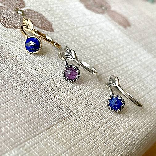 Simple Leaf Lapis Lazuli Ag925 Gold Plated Ring / Strieborný pozlátený prsteň s brúseným lazuritom E001