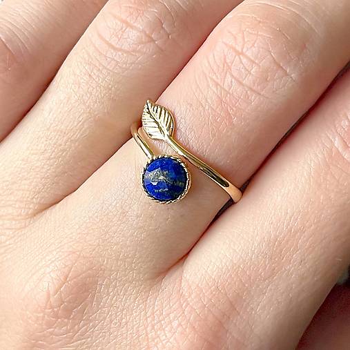 Simple Leaf Lapis Lazuli Ag925 Gold Plated Ring / Strieborný pozlátený prsteň s brúseným lazuritom E001