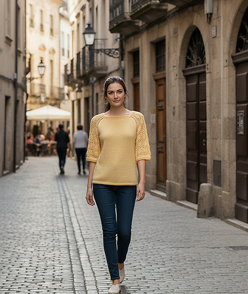 Svetre a kardigány - Letný pulóver raglánový s ažúrovými rukávmi - 17789448_