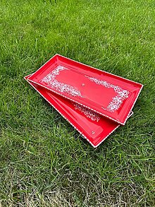 Nádoby - Červený maľovaný podnos - 17789800_