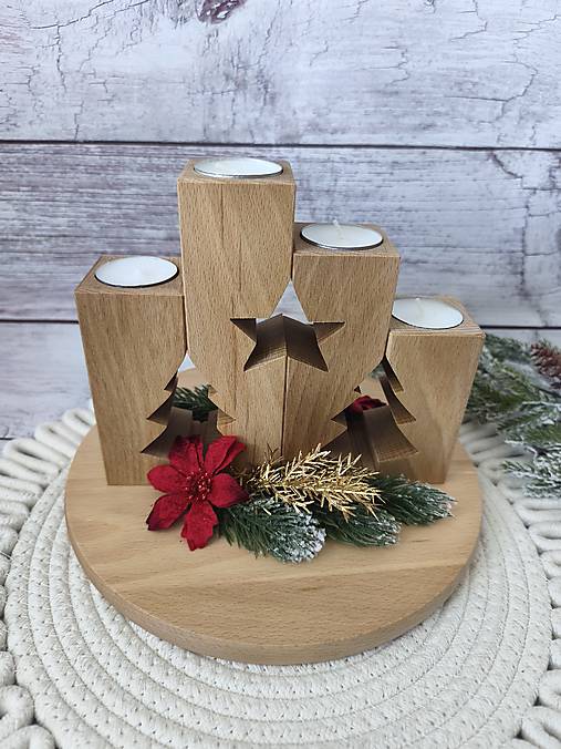 Svietidlá - Adventný  svietnik drevený  - 17790271_