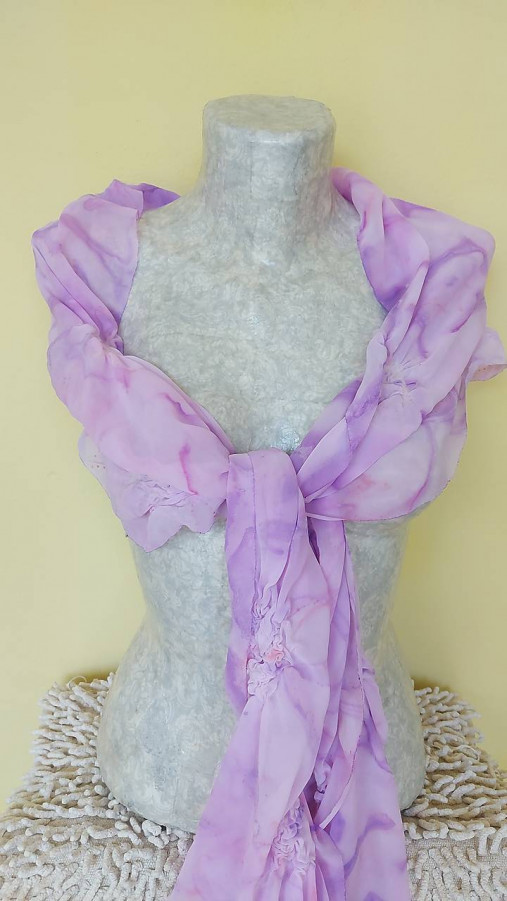 Šatky - Šifónová šatka/pléd na plecia aj na krk- "Fialová romanca" - 17788733_