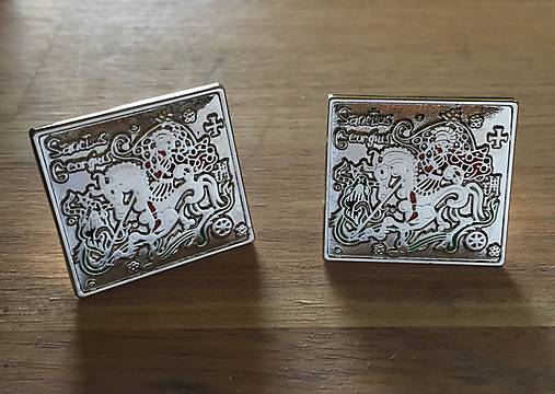 Pánske šperky - Manžetové gombíky so svätým Jurajom a drakom (strieborná varianta) - 17788233_