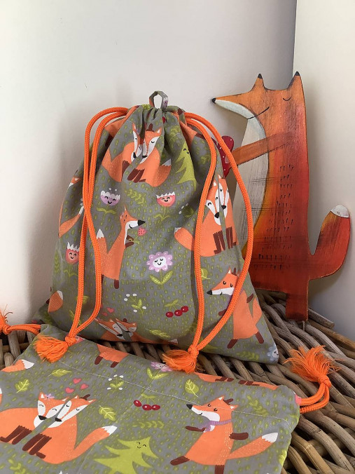 Detské tašky - Do škôlky a do školy_ bavlnené vrecko na papučky, úbor, pyžamko...líšky - 17790668_
