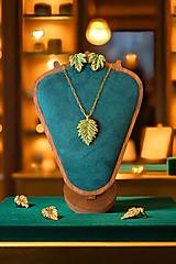  - Set náušníc a náhrdelníka, listy zeleno-zlaté, nerezová oceľ - 17791718_