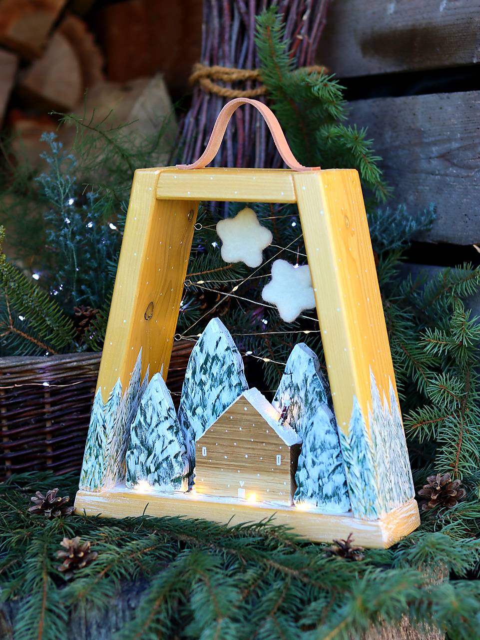 Zimný lampášik "tichá noc" - zlatý