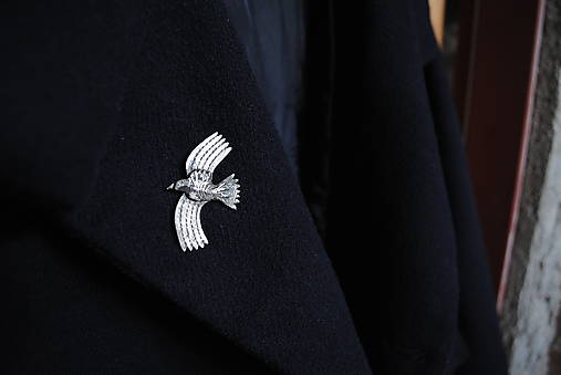 Strieborná brošňa Havran