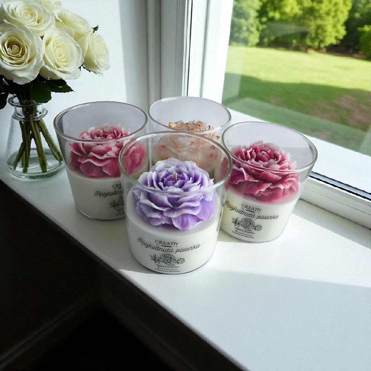 Sójová sviečka v skle Pivónia