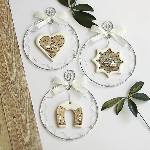 Dekorácie - vianočné dekorácie s keramikou-pozinkovaný drôt - 17793863_