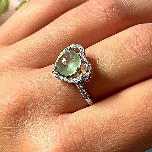 ZĽAVA 20% Heart Prehnite Zircone Ring Ag925 / Strieborný prsteň s prehnitom a zirkonikm A100