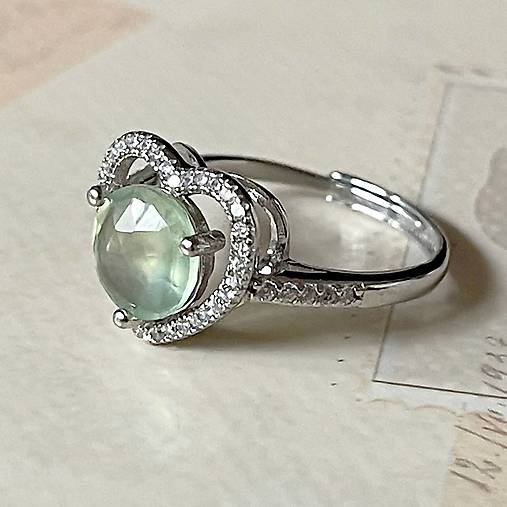 ZĽAVA 20% Heart Prehnite Zircone Ring Ag925 / Strieborný prsteň s prehnitom a zirkonikm A100