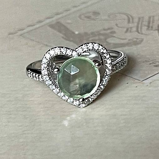 ZĽAVA 20% Heart Prehnite Zircone Ring Ag925 / Strieborný prsteň s prehnitom a zirkonikm A100