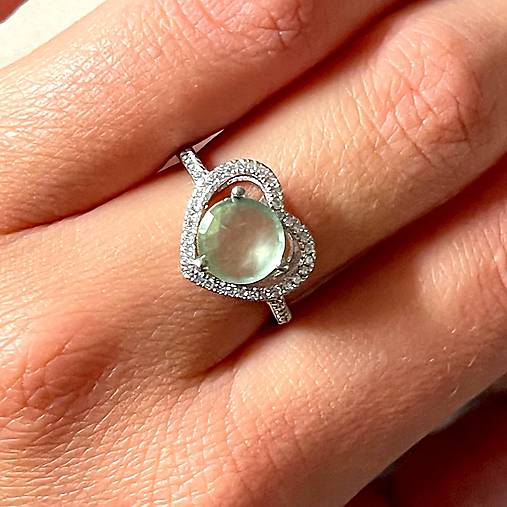 ZĽAVA 20% Heart Prehnite Zircone Ring Ag925 / Strieborný prsteň s prehnitom a zirkonikm A100