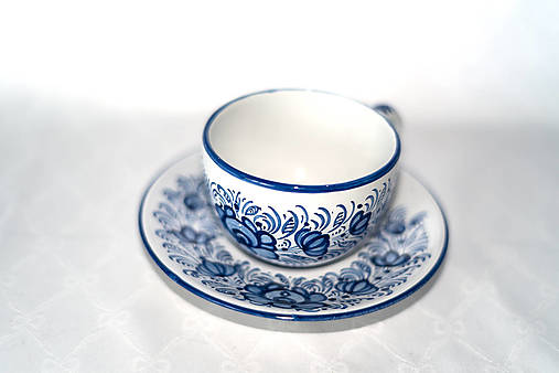 Nádoby - Šálka s podšálkou s modrým dekórom na objednávku - 17794505_