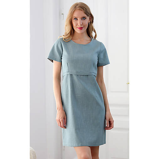 Šaty - Sienna - ľanové A-čkové šaty, šedo zelené - 17794263_