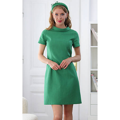 Šaty - Audrey - puzdrové ľanové šaty s límčekom, zelené - 17794314_
