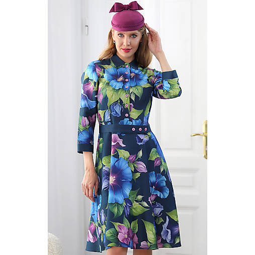 Šaty - Daphne - košeľové šaty s kvetmi, 3/4 rukáv - 17794412_