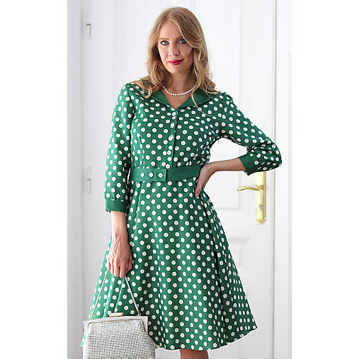 Šaty - Emma - bodkované košeľové šaty, zelené - 17794425_
