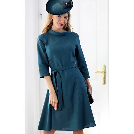 Šaty - Grace - ľanové princezové šaty, petrolejové - 17795609_