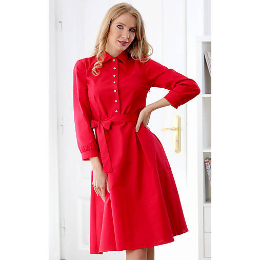 Šaty - Ashley - košeľové šaty červené - 17795767_