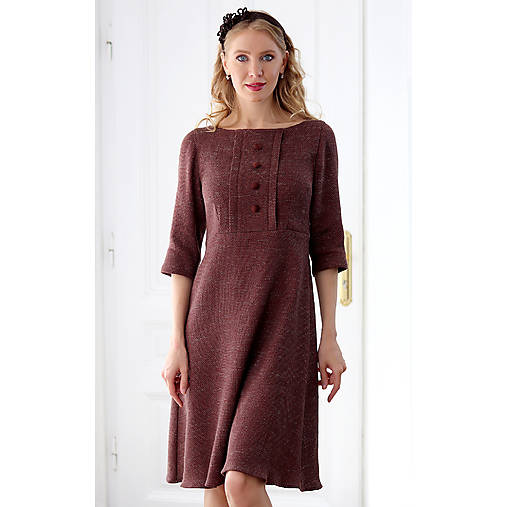 Šaty - Selma - luxusné šaty z bordovo hnedej talianskej kostýmovky - 17795943_