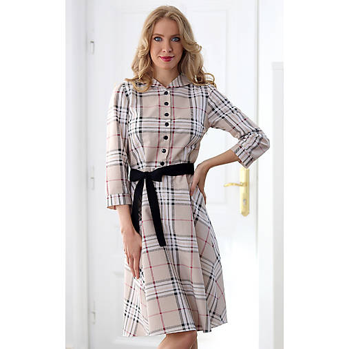 Šaty - Francis - košeľové šaty kárované - 17796069_