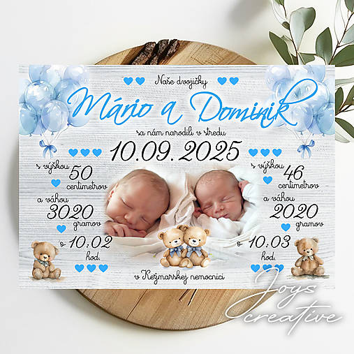 Tabuľka pre bábätko - súrodenecká pre dvojičky (s fotkou)