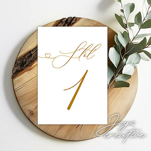 Svadba - číslovanie stolov v zladom dizajne so srdiečkom B19