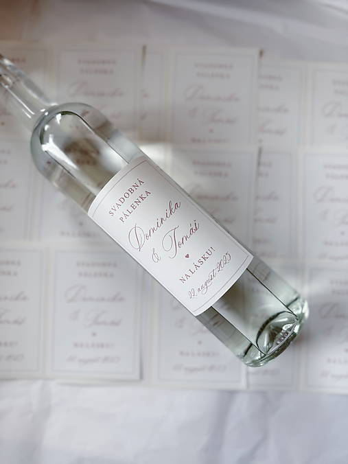 Úložné priestory & Organizácia - Nálepky na svadobnú pálenku/víno 301 ružové - 17796607_