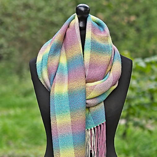 Šály a nákrčníky - RUČNĚ TKANÝ ŠÁL - PLÉD - VIOLA - 17797397_