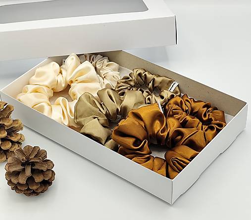 Ozdoby do vlasov - Darčeková sada camel - 6 scrunchies - 17798361_