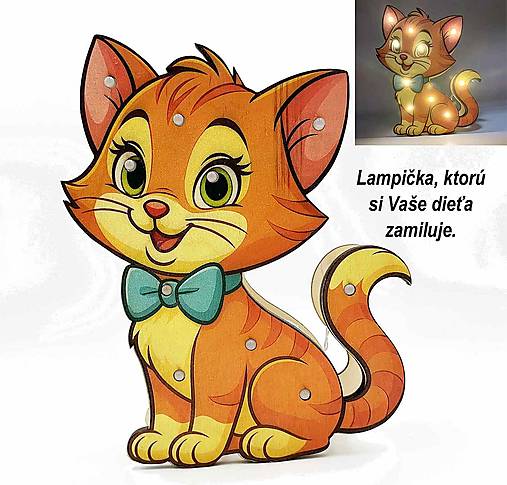 Svietidlá - Detská drevená LED lampa Mačička - 17797060_